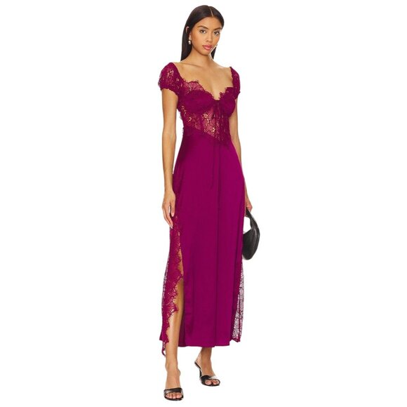 For Love & Lemons Casey Maxi Dress in Purple Small New Womens Satin Gown - Picture 1 of 16